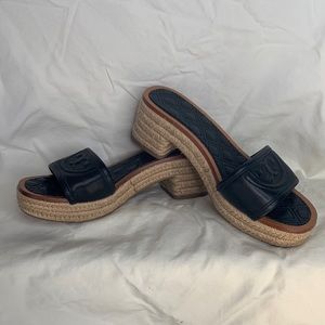 Tory Burch Fleming Slide Espadrille Sandal Black SZ 5.5 NWOT
